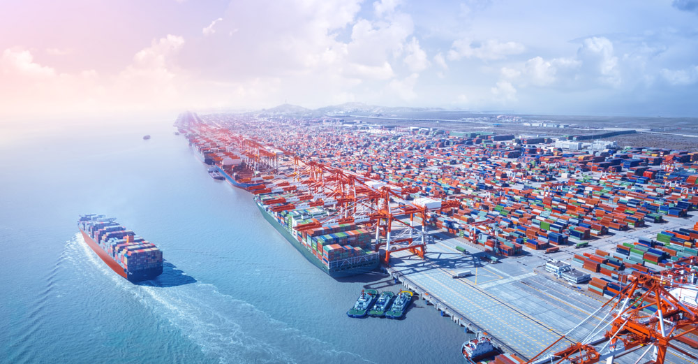 Containership leaving the port