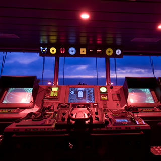 High-tech bridge view of a ship