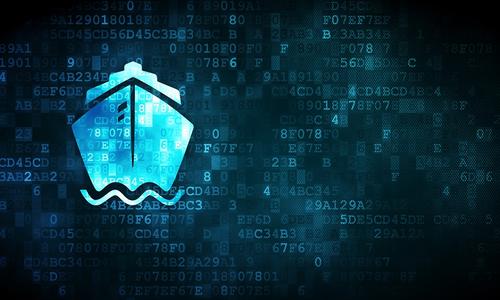 Ship on digital background